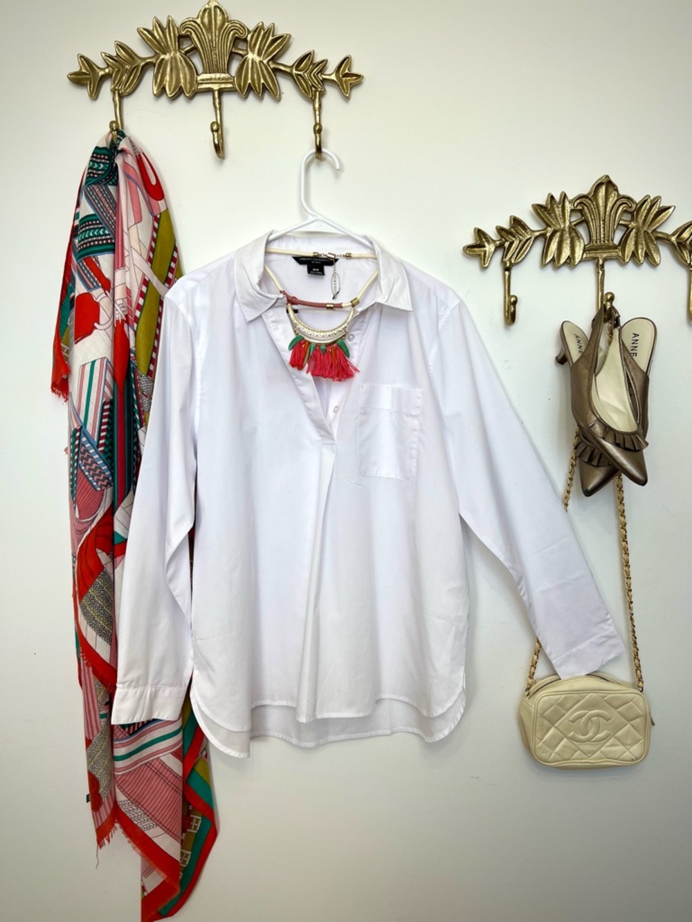 🆕NWT FRENCH CONNECTION Classic White Popover Blouse M